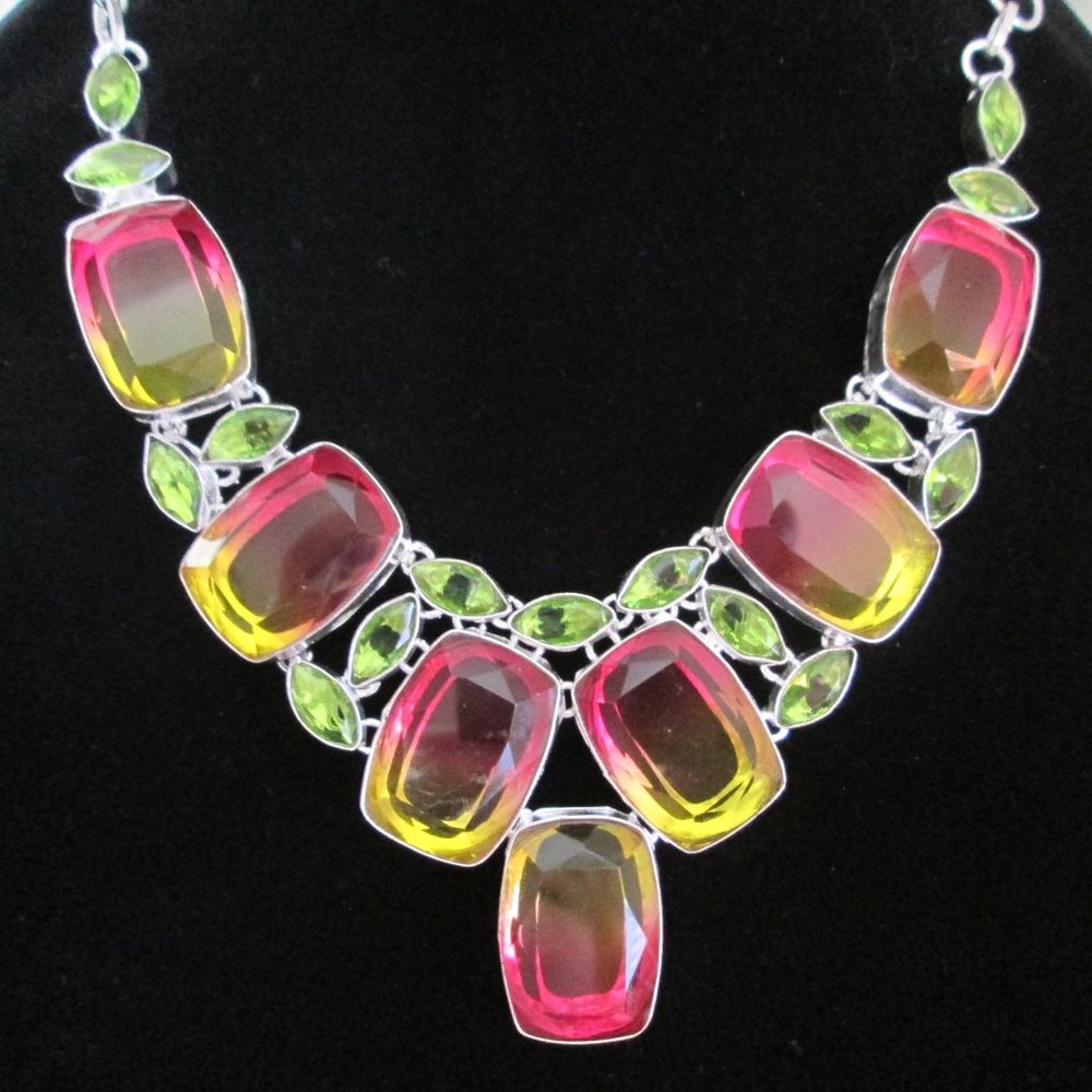 SUNRISE Peridot Tourmaline Necklace 18” Riviere - Picture 10 of 16